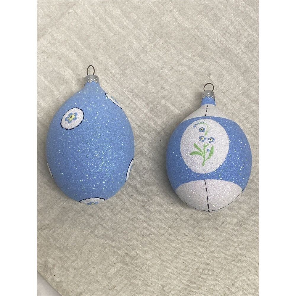 Patricia Breen Egg‎ Shaped Ornaments Christmas Easter Glitter Forget Me Not EUC